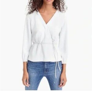 J. Crew White Blouse with Tie Front and 3/4 Sleeves